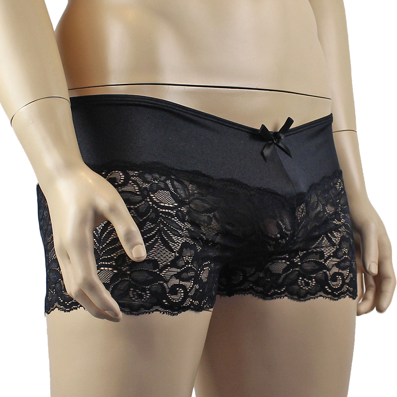 Mens Risque Boxer Briefs Black and Black Lace