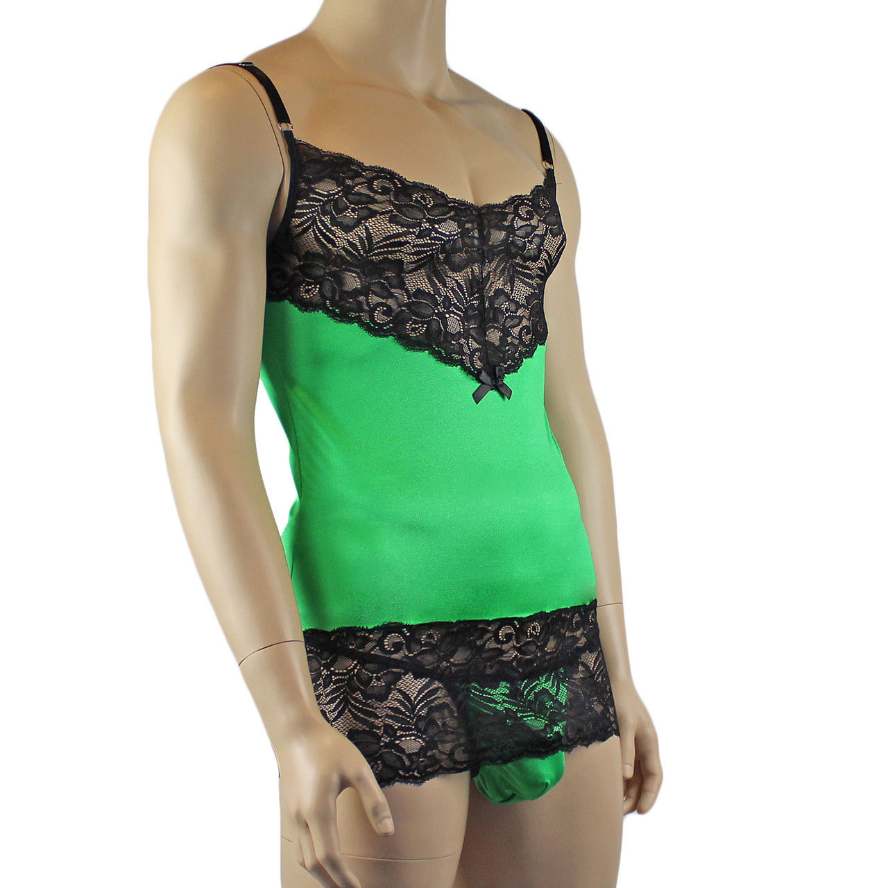 Mens Risque Camisole Mini Dress Chemise & G string Green & Black
