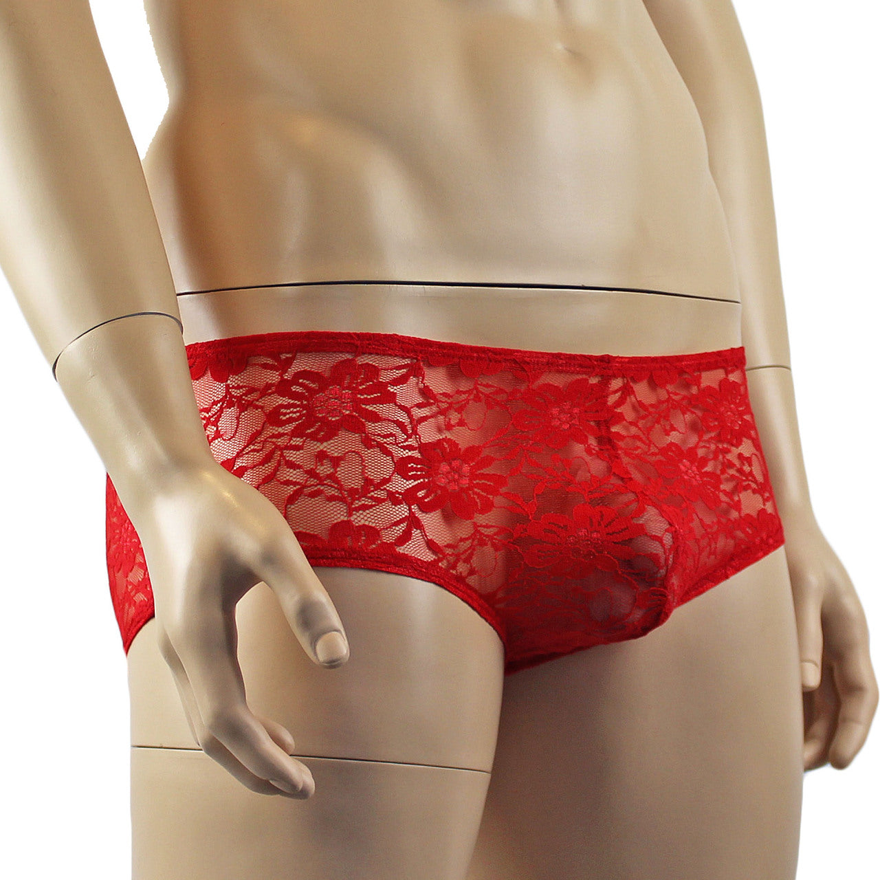 Mens Sexy Lingerie Stretch Lace Male Panty Bikini Brief Red