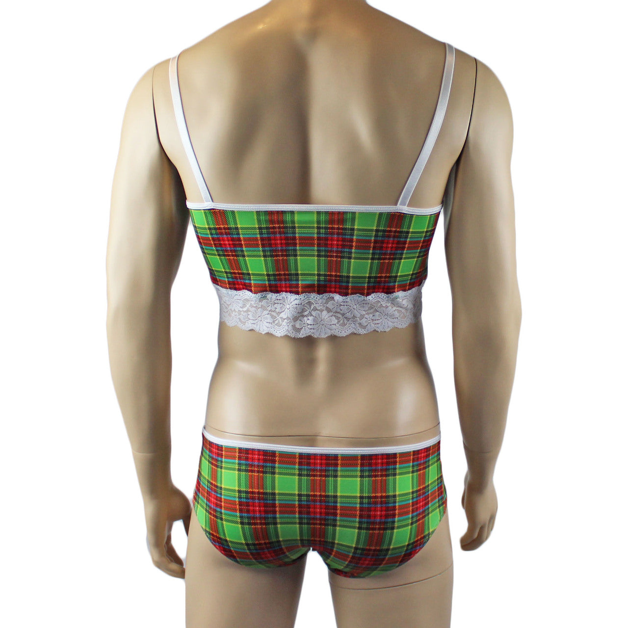 Mens Plaid Tartan Camisole Top & Boxer Brief Green and Red