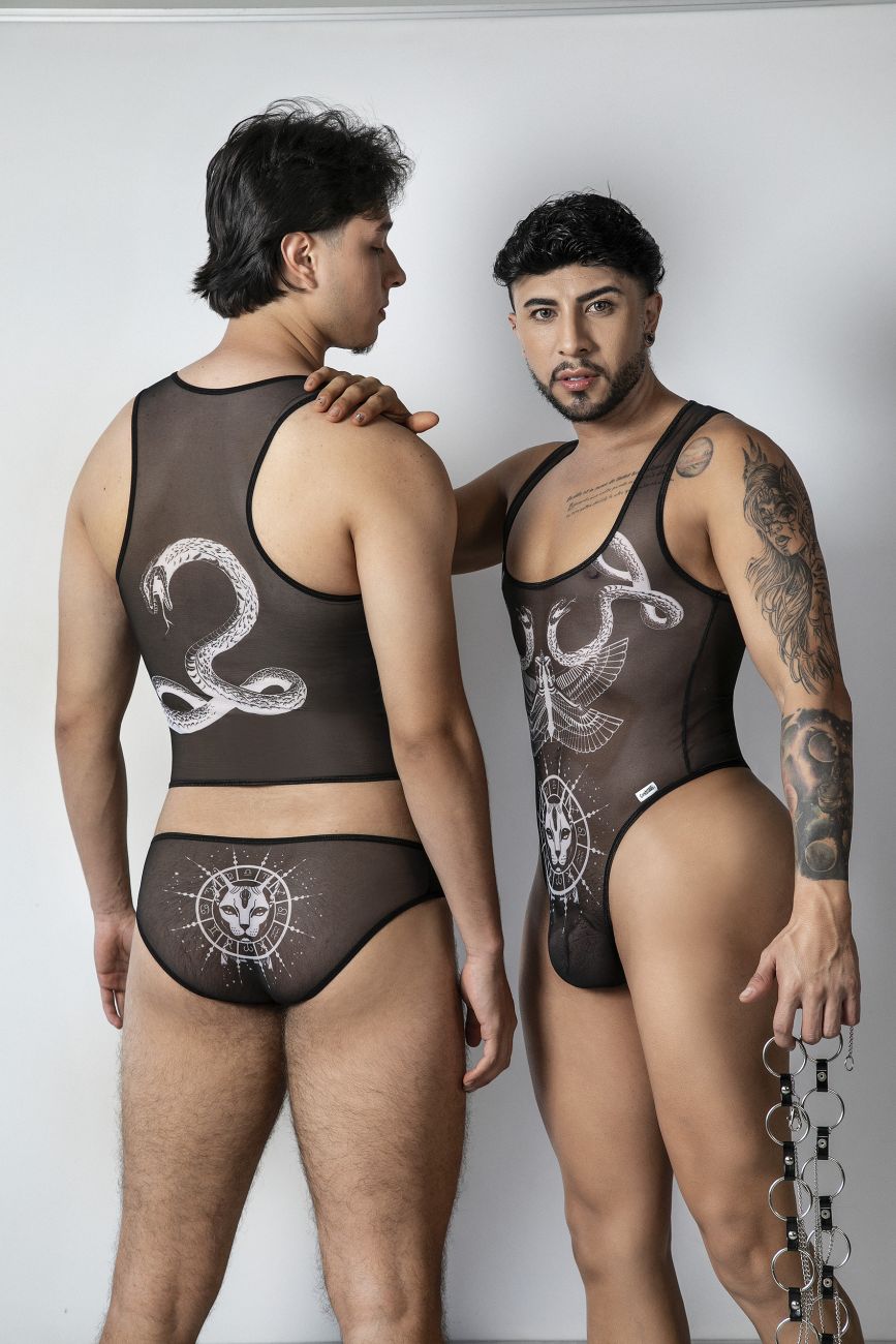 CandyMan 99869 Egyptian Mens Bodysuit Black-White