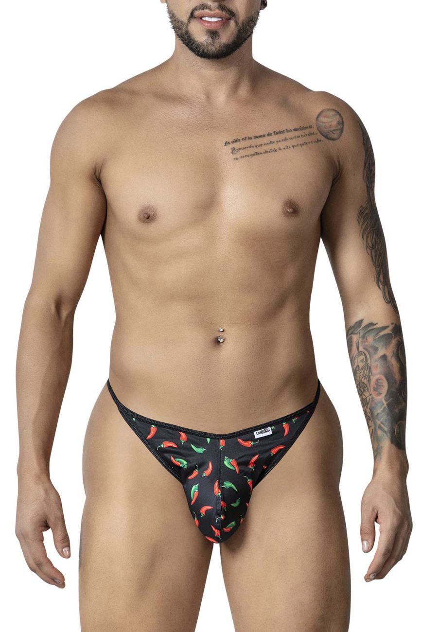 CandyMan 99875 Mens Breathable Mesh Chilli Pepper Thongs  Black Print Plus Sizes