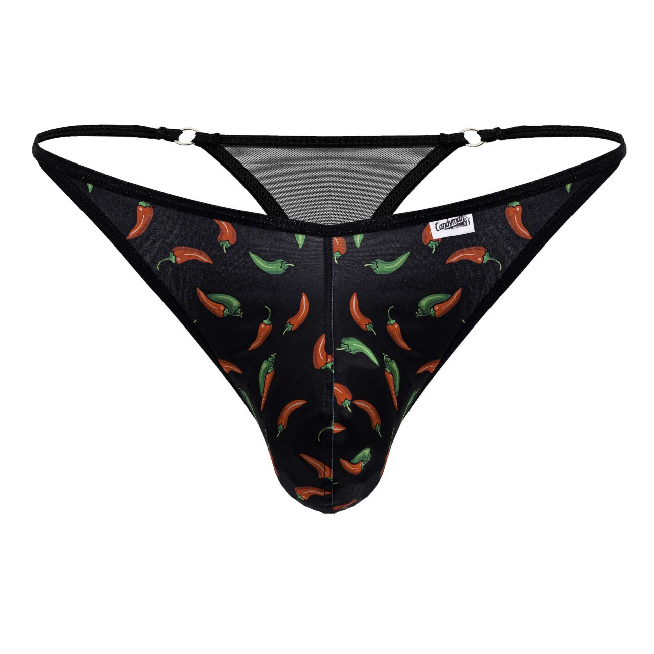 CandyMan 99875 Mens Breathable Mesh Chilli Pepper Thongs  Black Print Plus Sizes