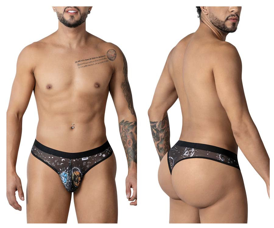 CandyMan 99885 Mens Cosmic Style Sun Moon Thong Black-White Plus Sizes