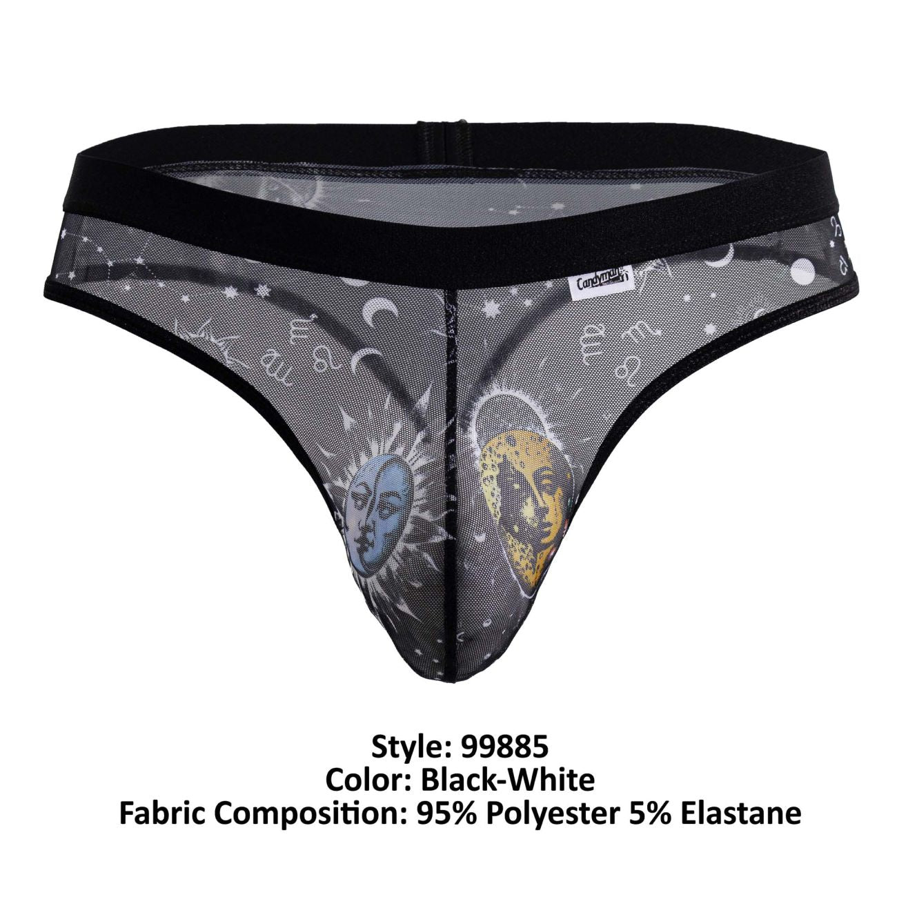 CandyMan 99885 Mens Cosmic Style Sun Moon Thong Black-White Plus Sizes