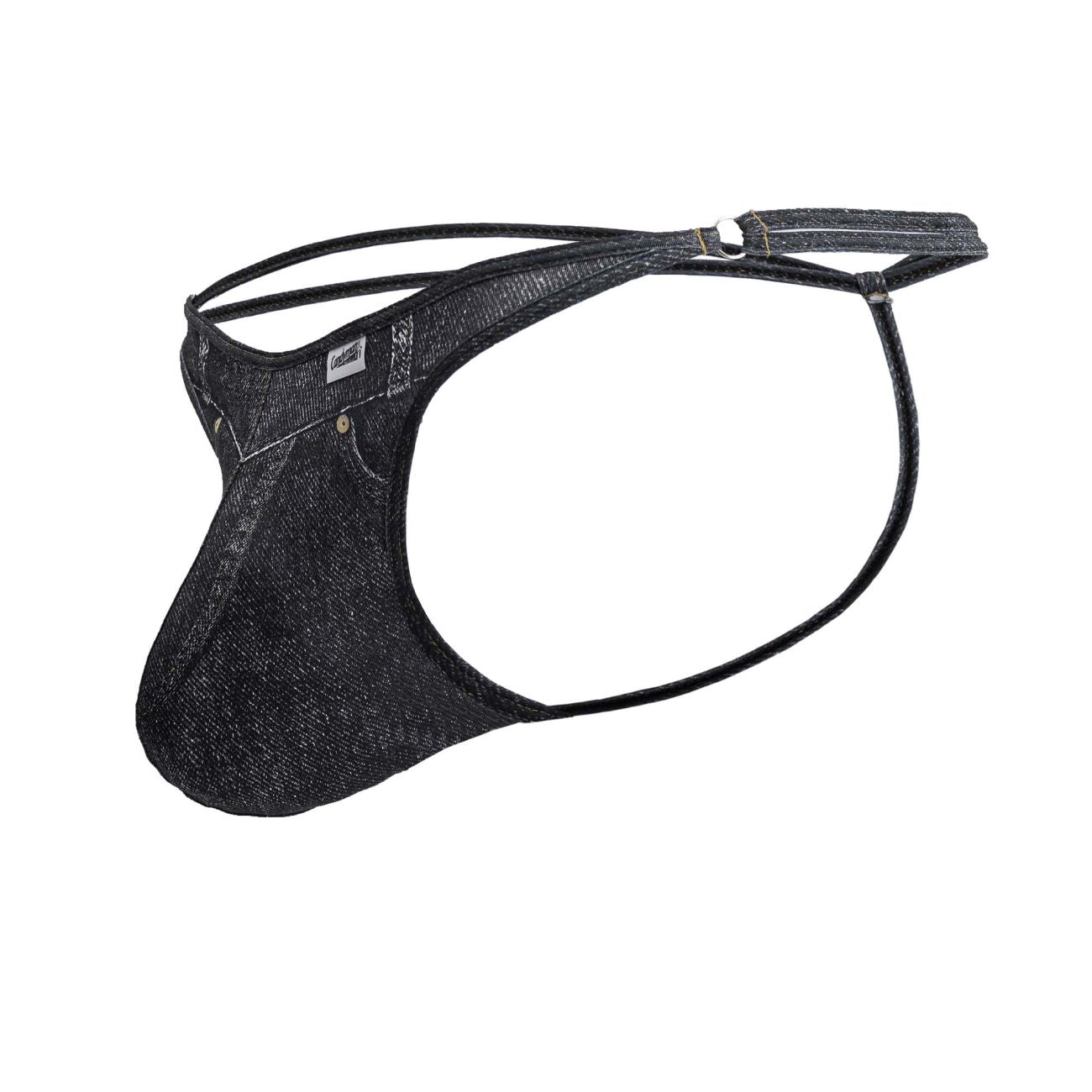 CandyMan 99899 Cowboy Mens Double Strap Thong Denim Black Plus Sizes