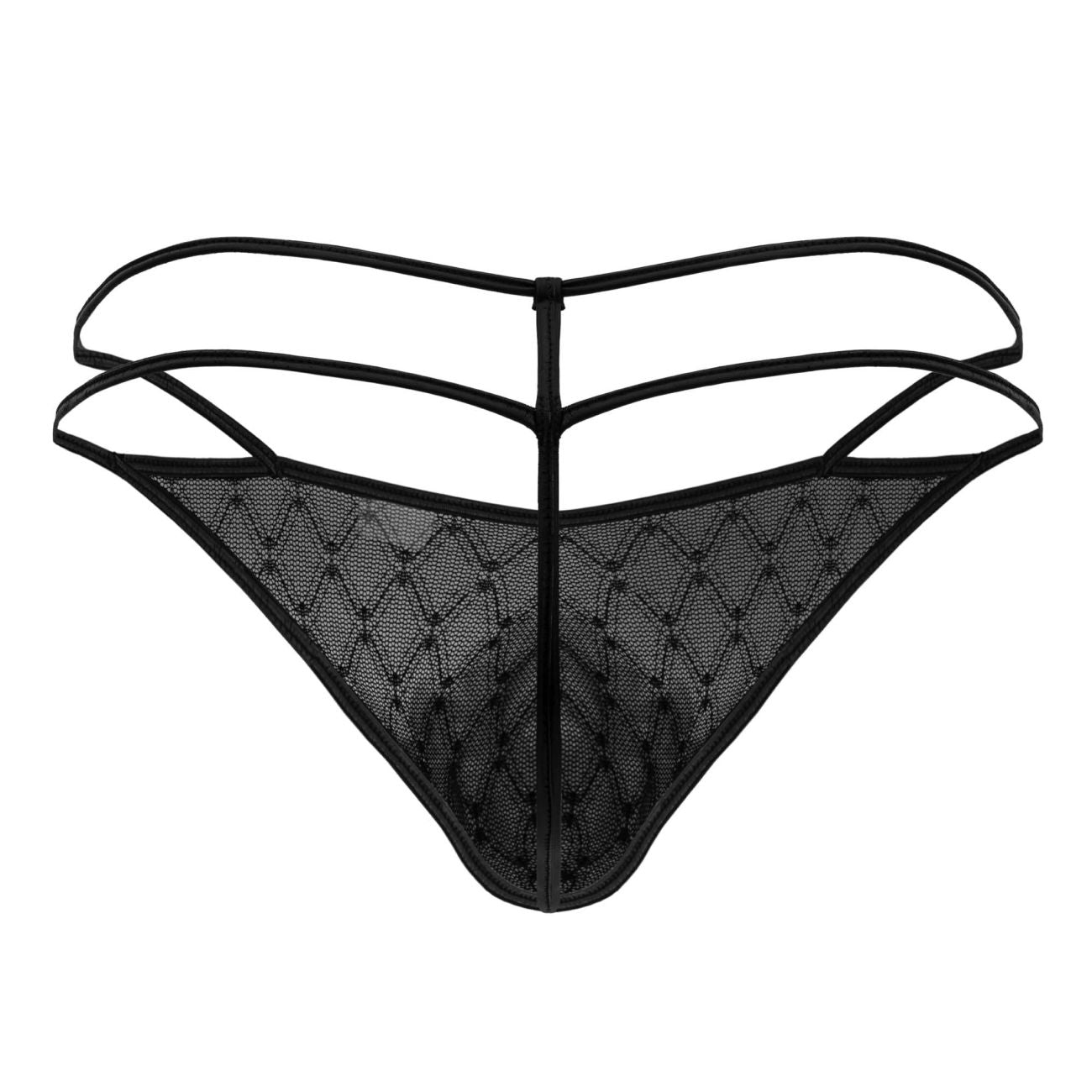 CandyMan 99903 Mens Strappy Geometric Mesh Thongs Black Plus Sizes