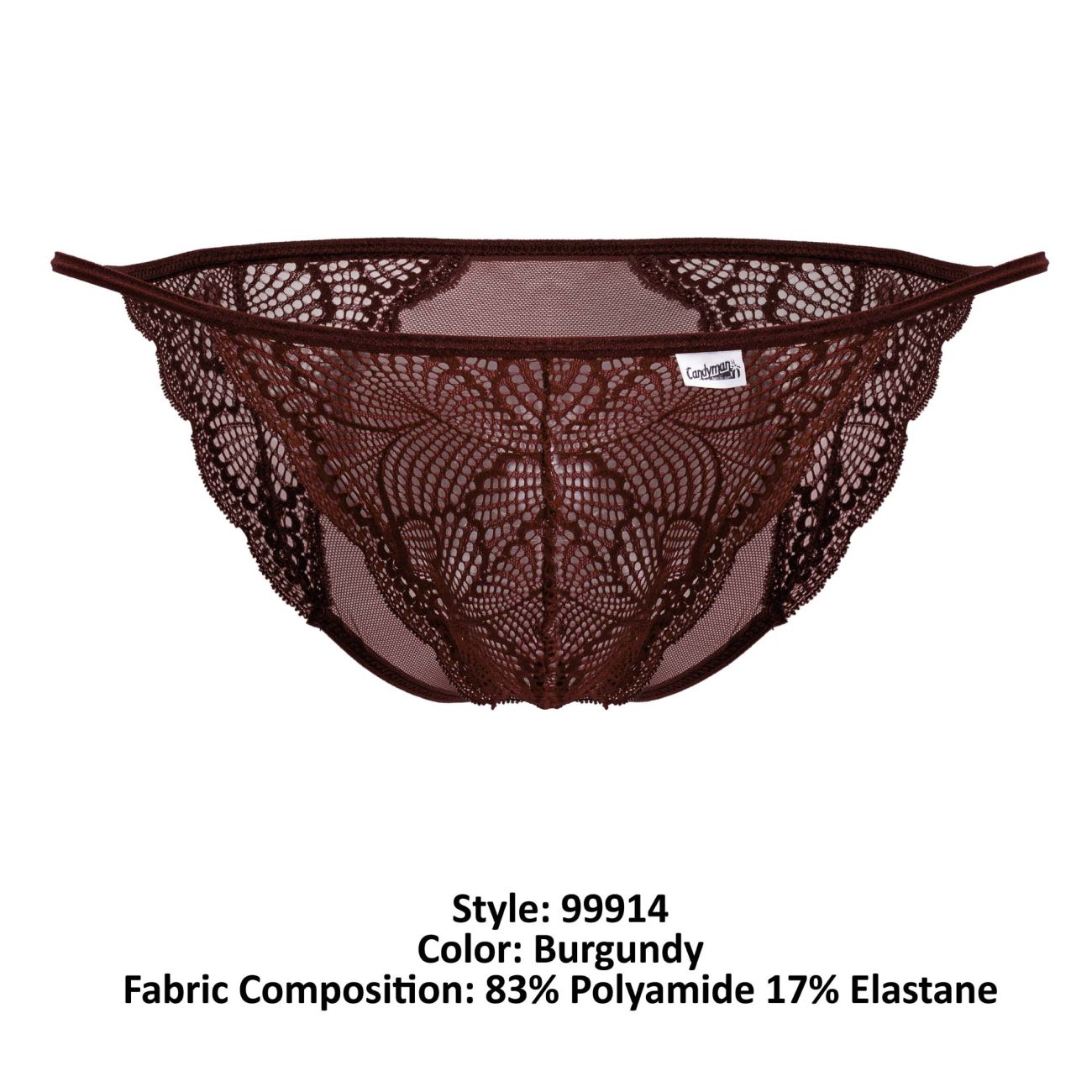 CandyMan 99914 Mens Sexy Lace Briefs Burgundy