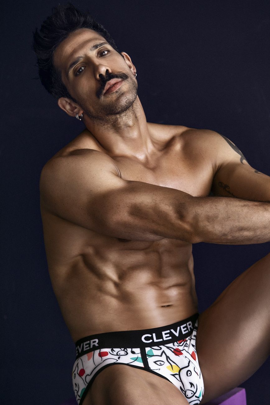 Clever 1726 Mens Grange Artistic Animal Print Briefs White