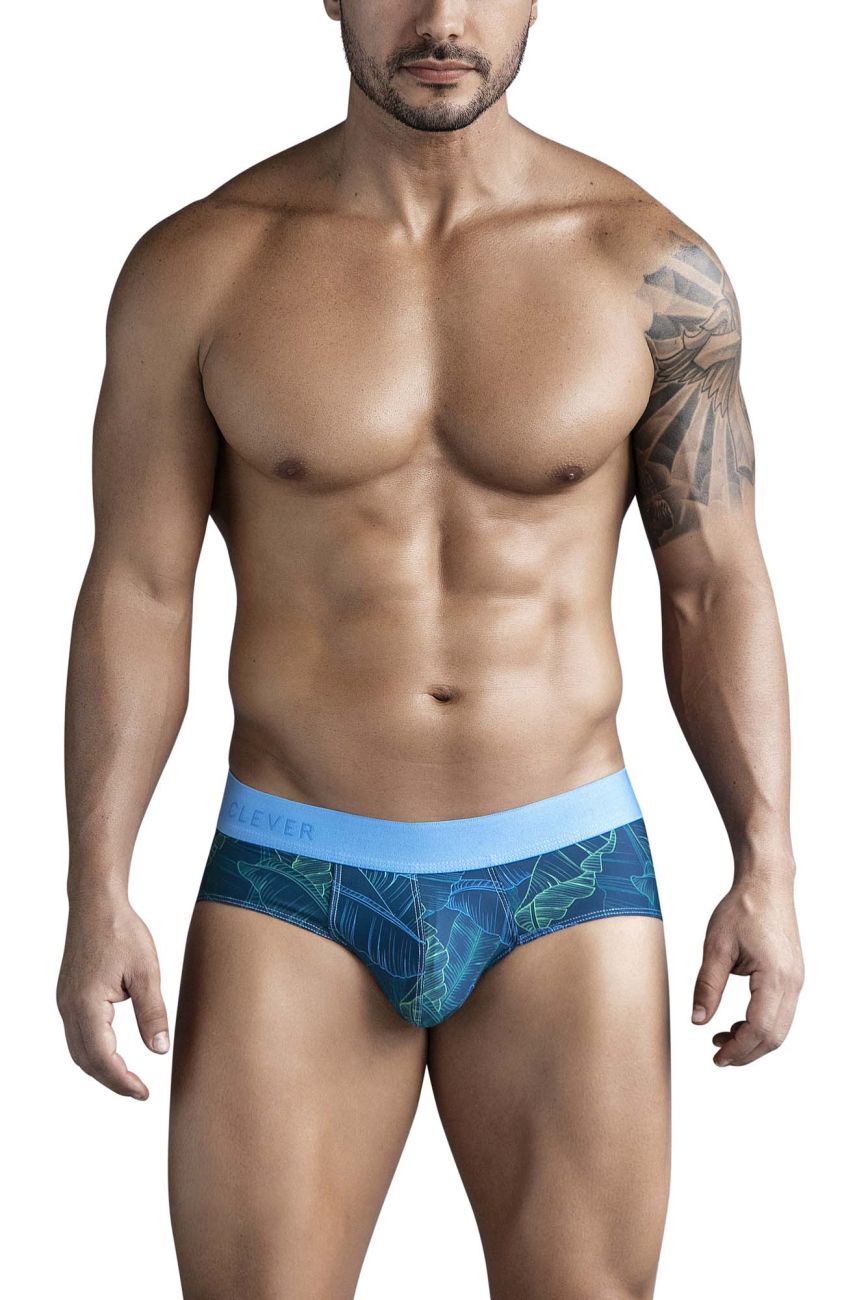 Clever 1728 Mens Shape Leaf Inspired Print Briefs Dark Blue