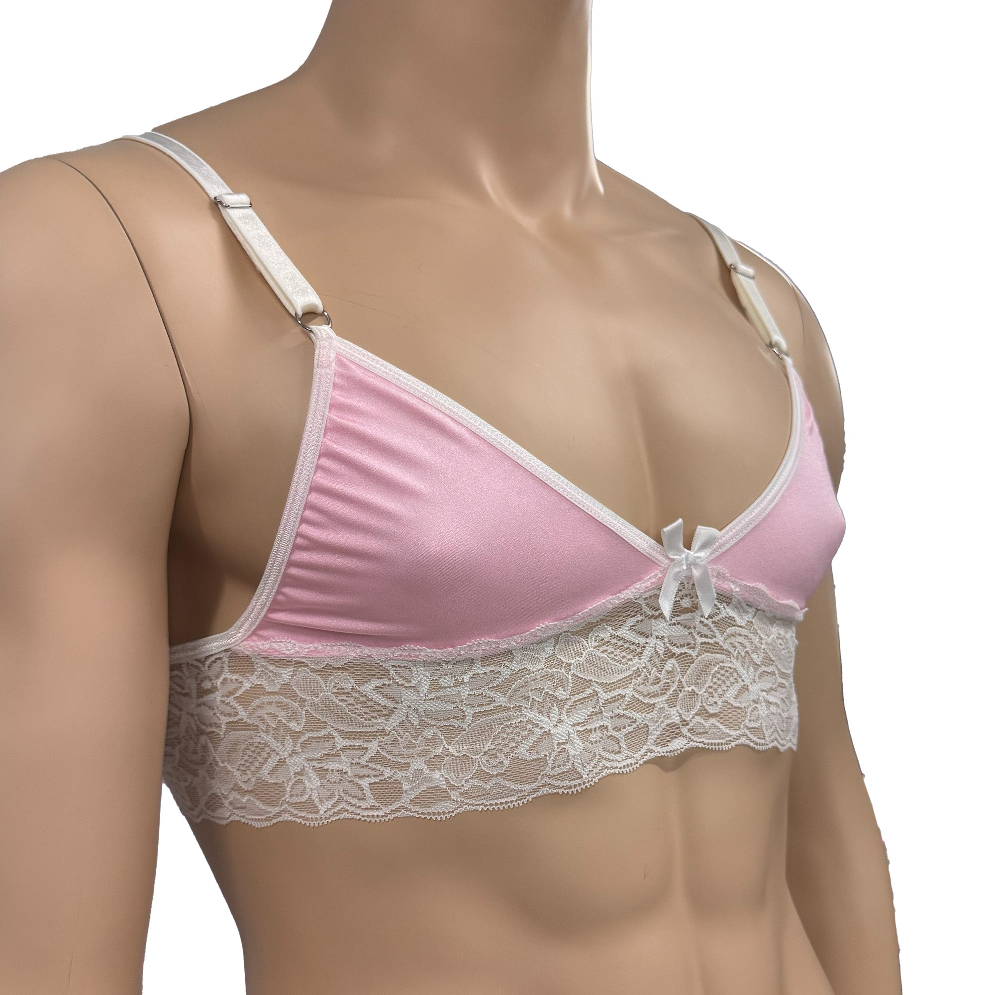 Mens Jackie & Lace Bra Top with Fun & Flirty Detail (light pink & white lace plus other colours