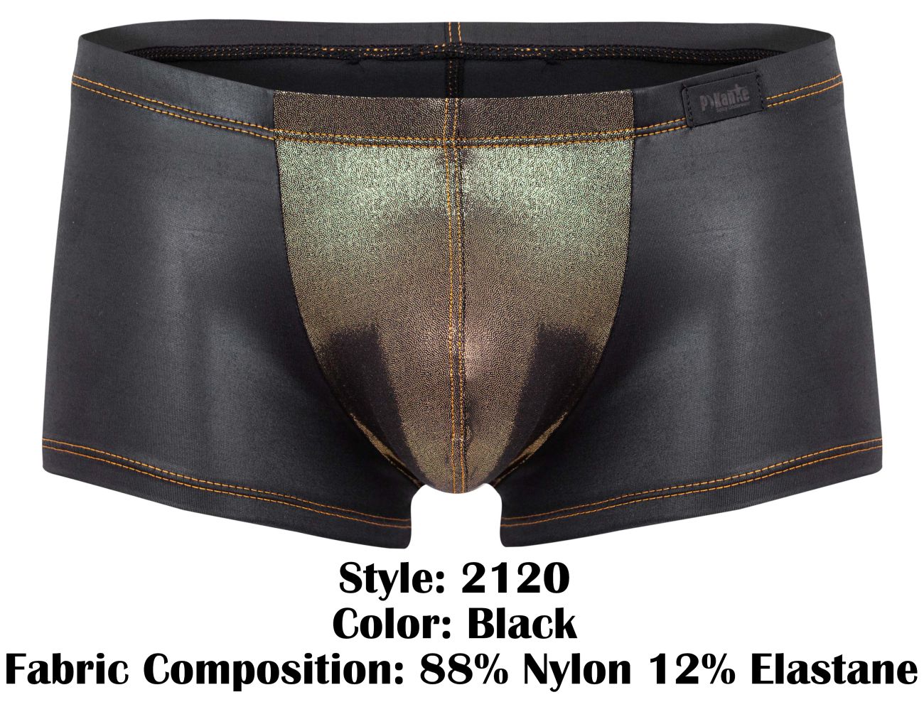 Pikante 2120 Glitters Mens Metallic Gold Front Trunks Black