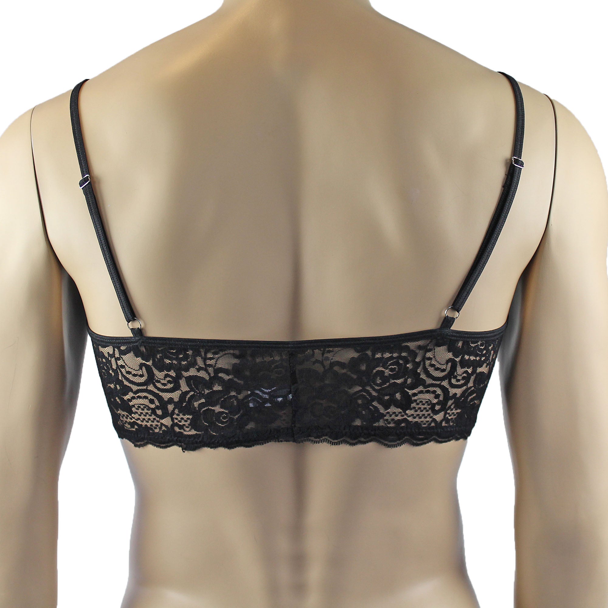 Mens Rebecca Pretty Floral Lingerie Lace Bra Top with G string Black