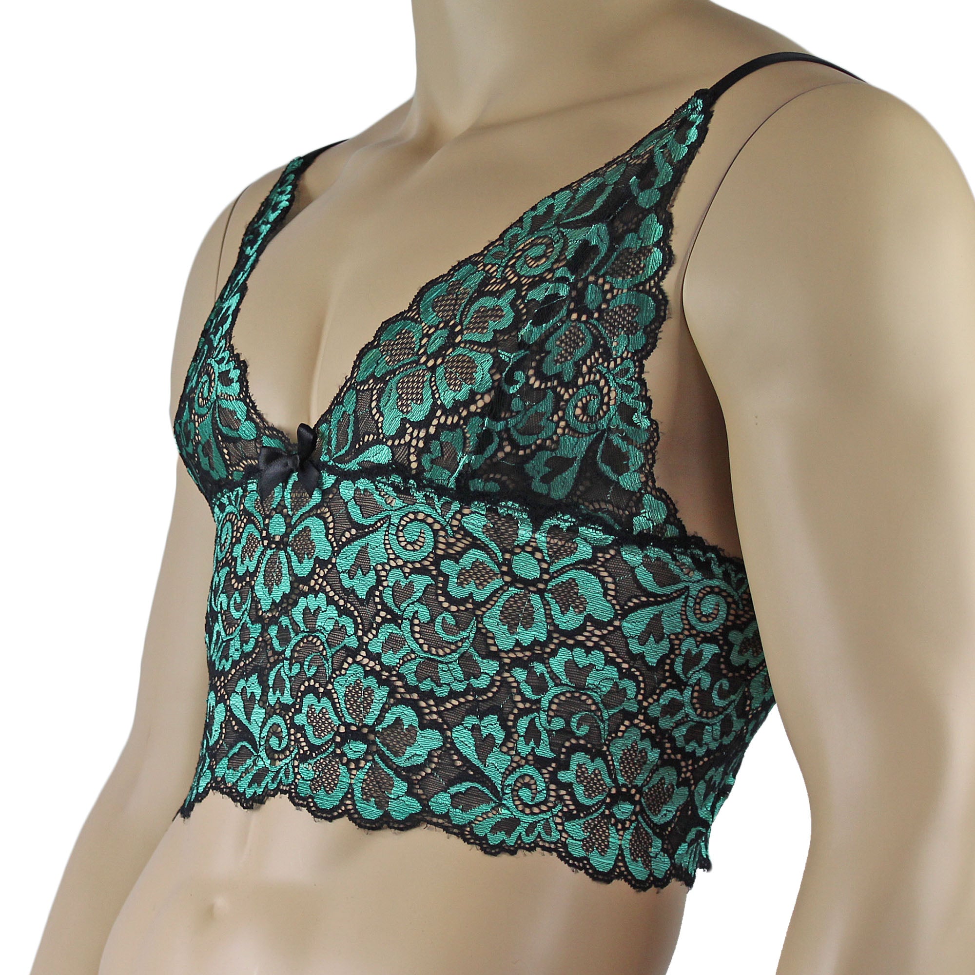 Mens Sweetheart Scalloped Shiny Lace Cami Bra Top for Males (green plus other colours)