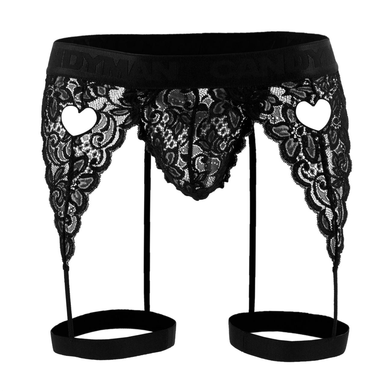 CandyMan 99310 Thong with Attached Garters Black