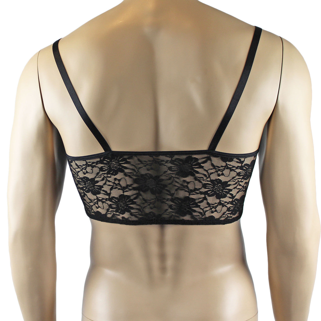 Mens Sexy Lace Crop Top Bra and Matching Lace Thong Black