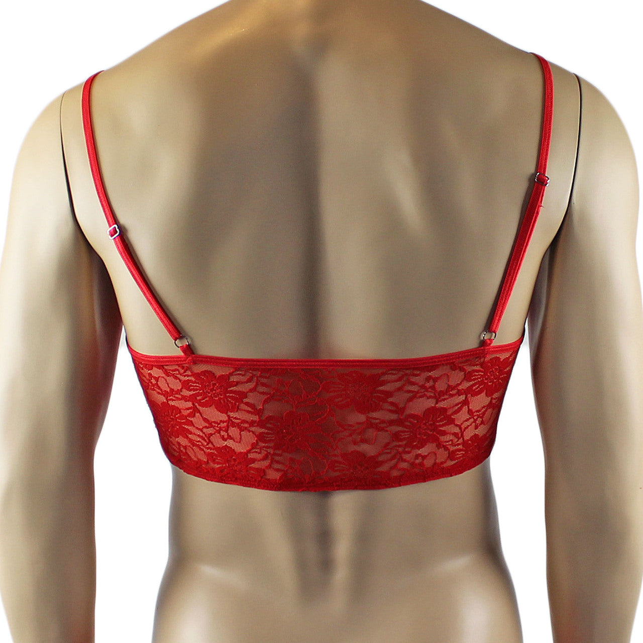 Mens Sexy Lace Crop Top Bra and Matching Lace Thong Red