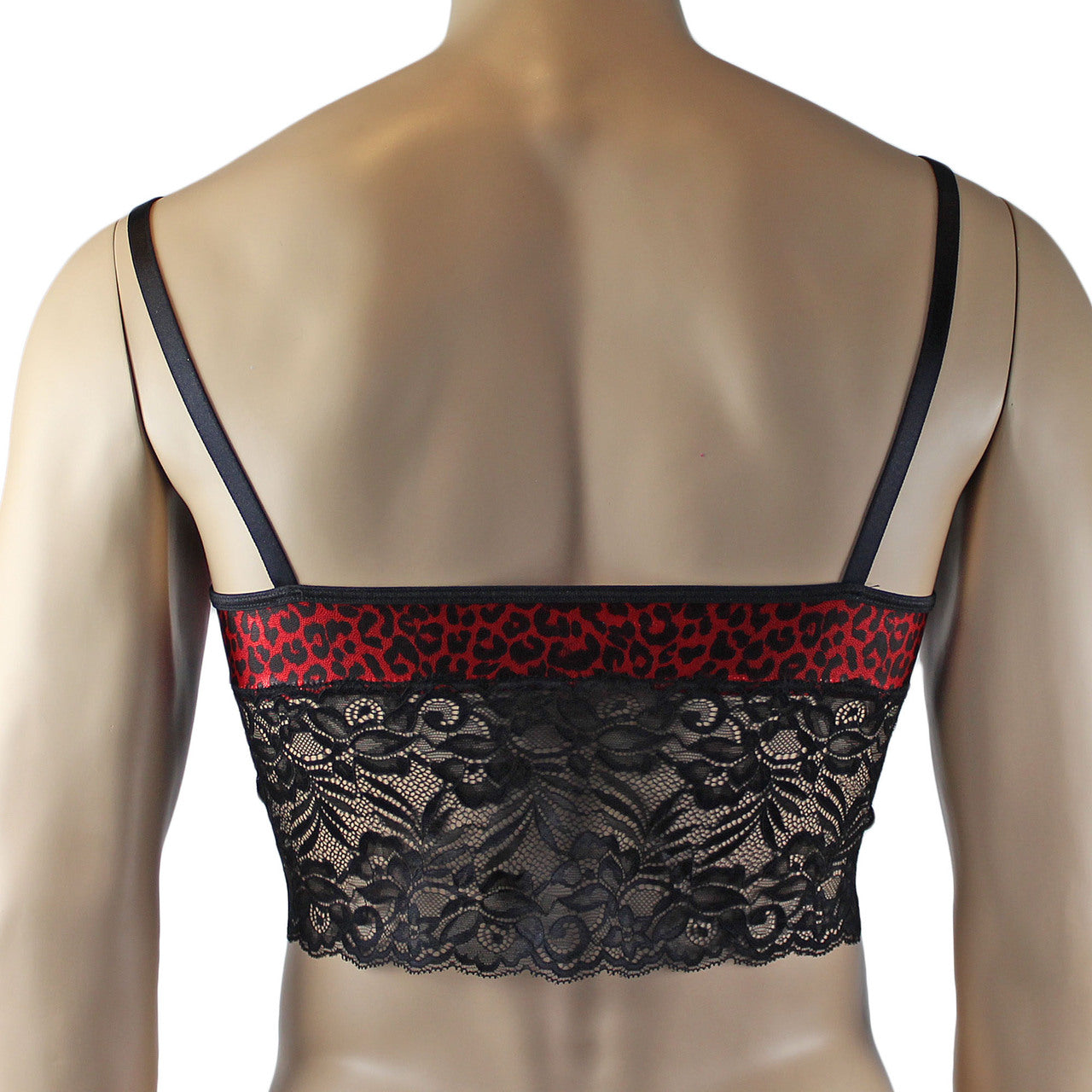 Mens Dazzle Animal Leopard Print Bra Top Camisole and Thong Set Red