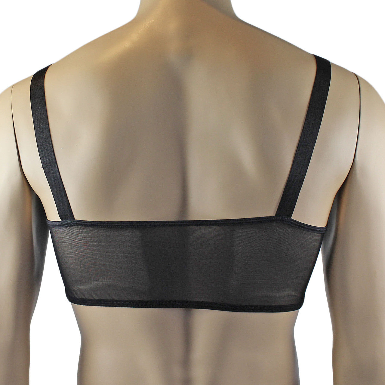 Mens Exotic Sheer Mesh Crop Bra Top Camisole & G string - Sizes up to 3XL Black