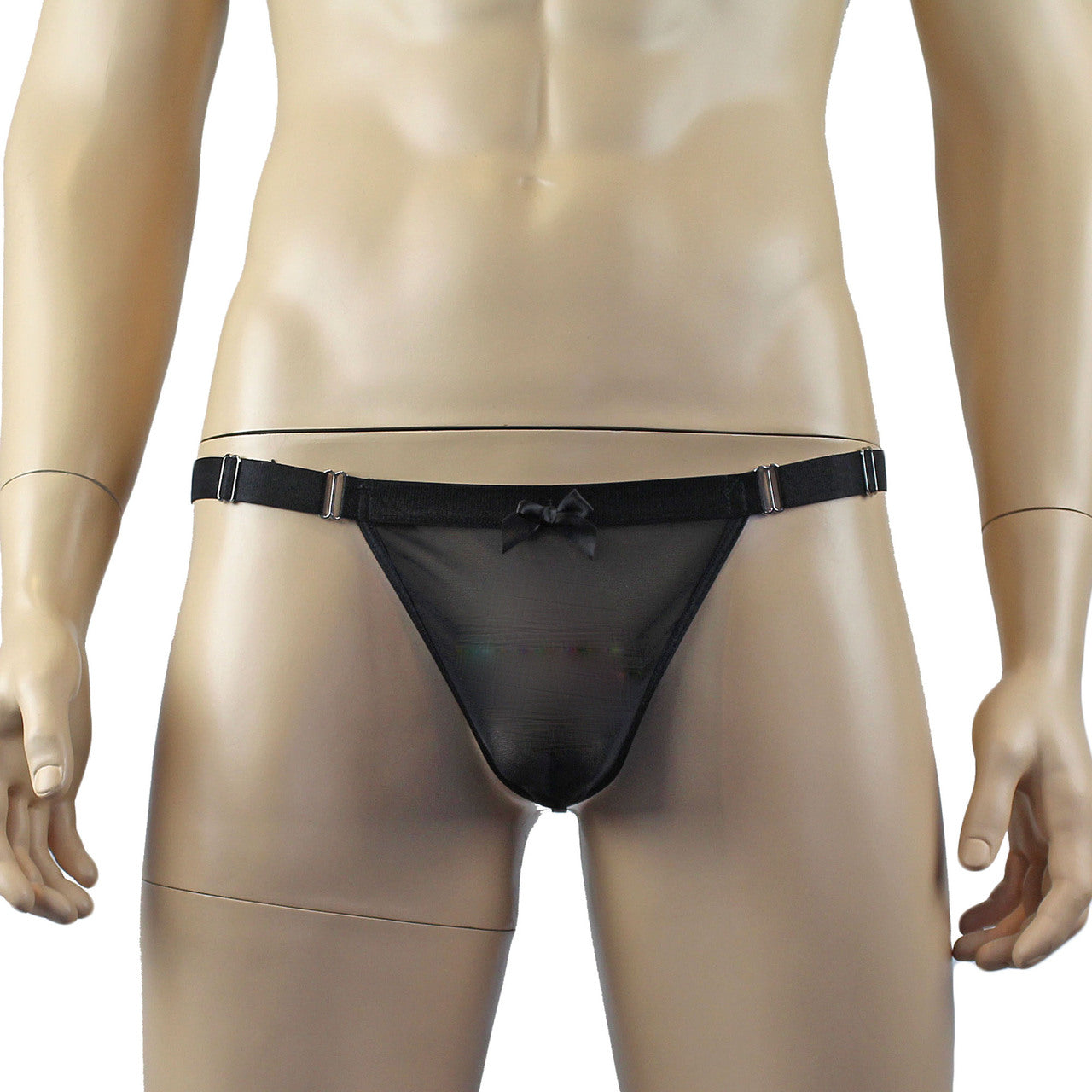 Mens Exotic Sheer Mesh Garterbelt & G string Black