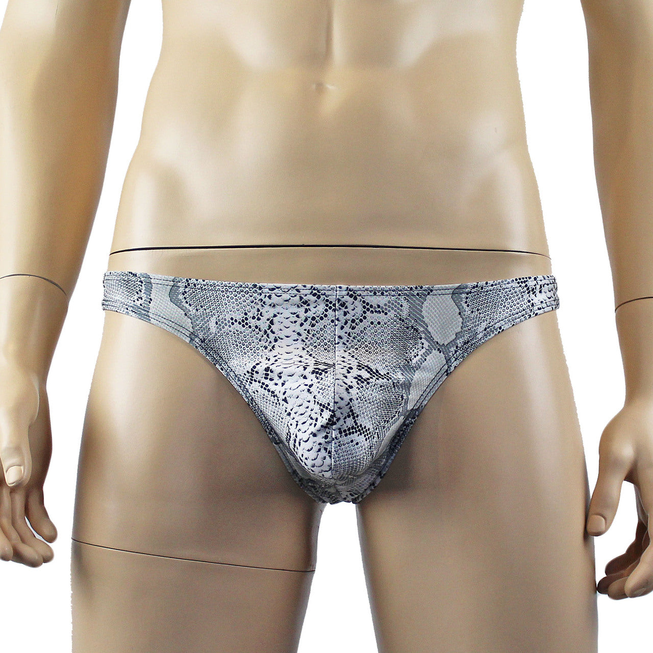 Mens Grey Snake Print & Black Lace Mens Bra Top Camisole and Thong