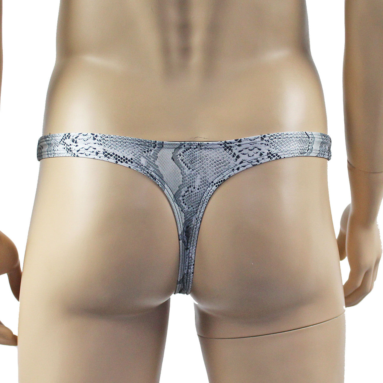 Mens Grey Snake Print & Black Lace Mens Bra Top Camisole and Thong