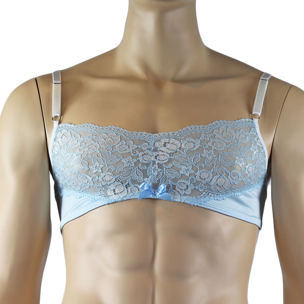Mens Luxury Spandex & Lace Bra Top and Bikini Brief Light Blue