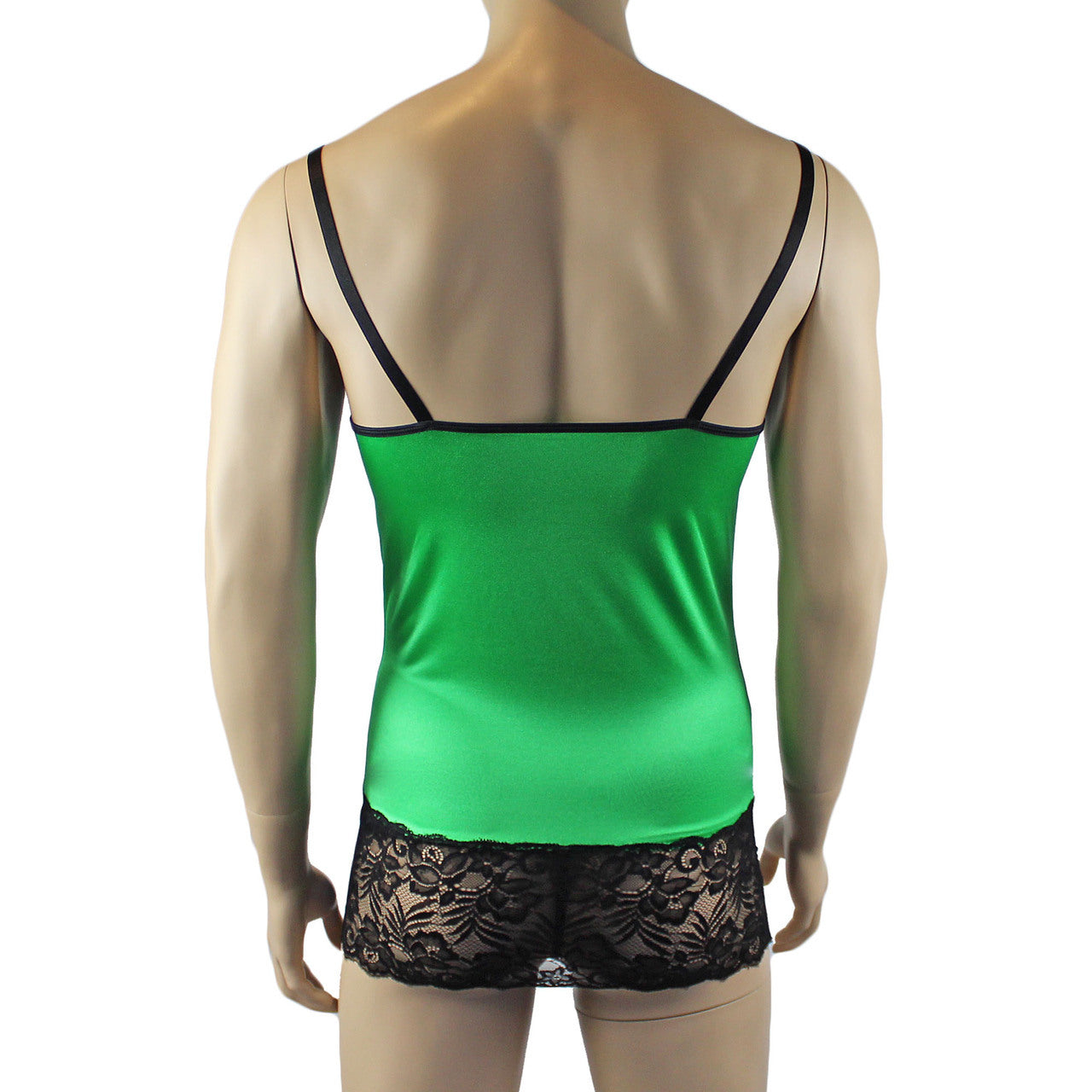 Mens Risque Camisole Mini Dress Chemise, G string & Stockings Green & Black