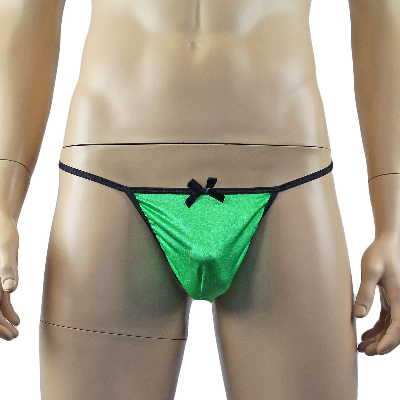Mens Risque Stretch Satin Pouch G string with Bow Green