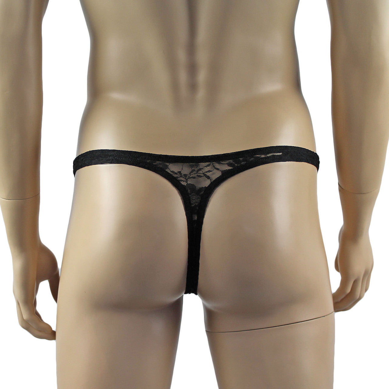 Mens Sexy Lace Crop Top Bra and Matching Lace Thong Black