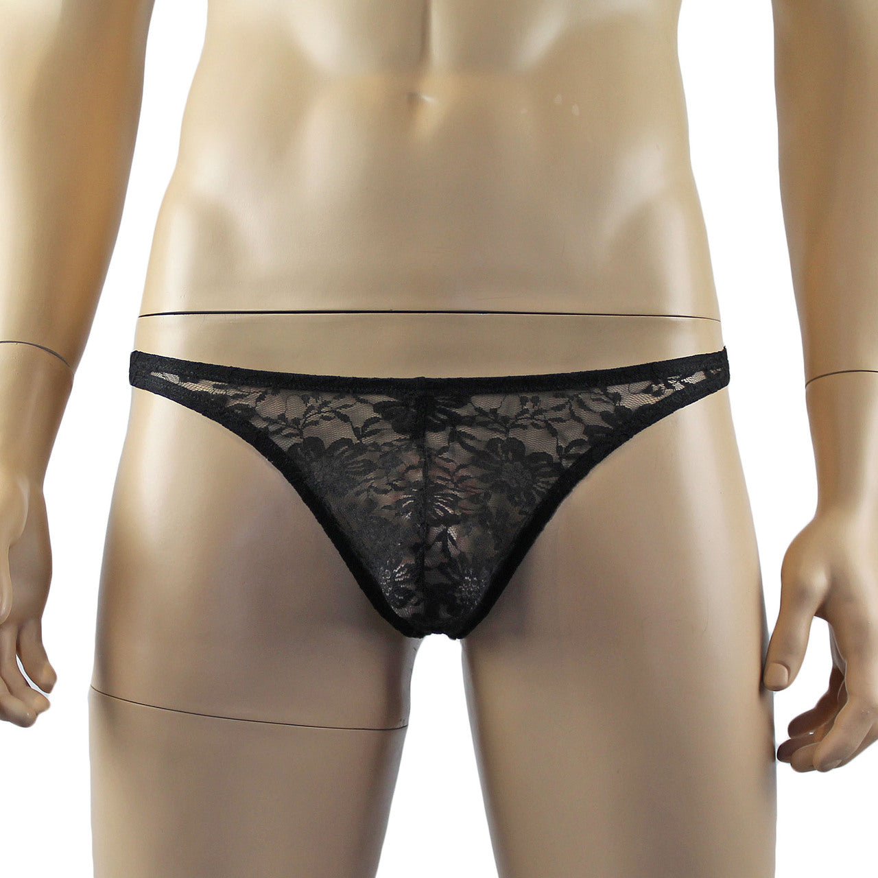 Mens Sexy Lace Crop Top Bra and Matching Lace Thong Black