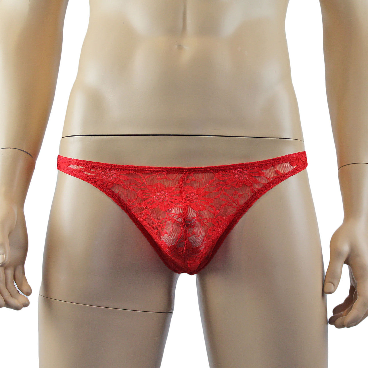 Mens Sexy Lace Crop Top Bra and Matching Lace Thong Red