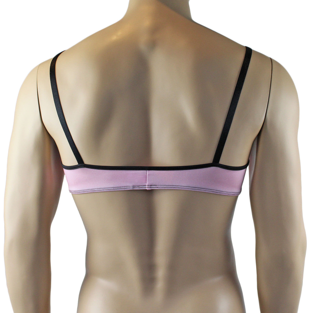 Mens Twinkle Lingerie Spandex Bra with Bow, Light Pink & Black